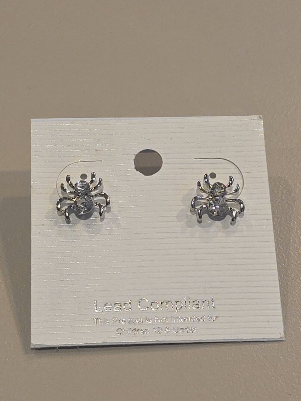 Spider Stud Earrings, Silver-Tone, Lead Compliant NEW